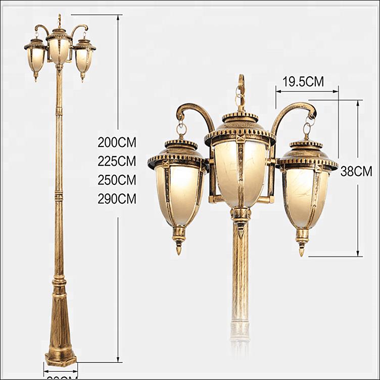 Napolju 2-3m antikviteta tri lampe nakon vrtovne lampe, antikvitetna europska dekorativna putnička lampa